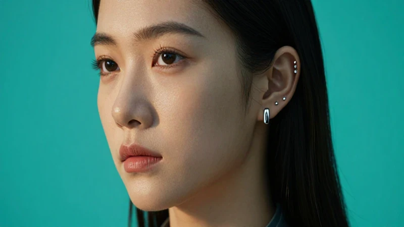 Retrato cinematográfico de mujer con aretes llamativos
