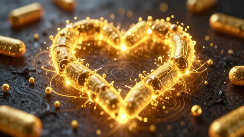 Partículas doradas brillan en forma de corazón