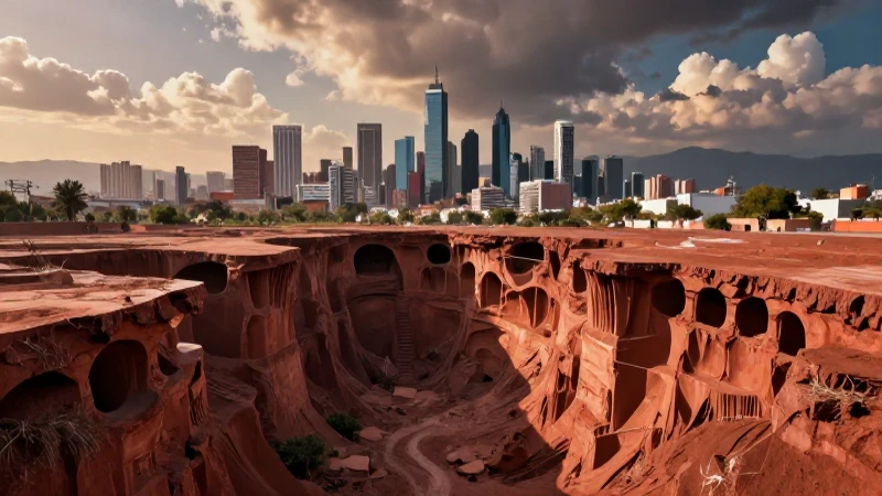 Una ciudad dramática con paisaje geológico impactante