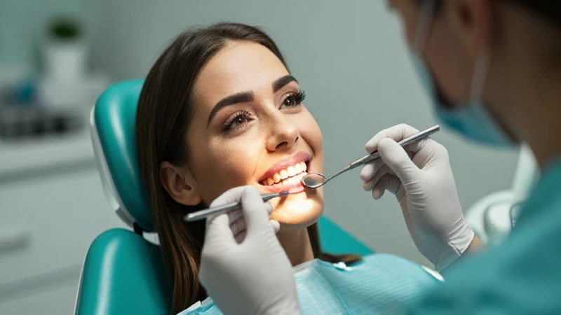 Dentista sonríe mientras examina dientes profesionalmente
