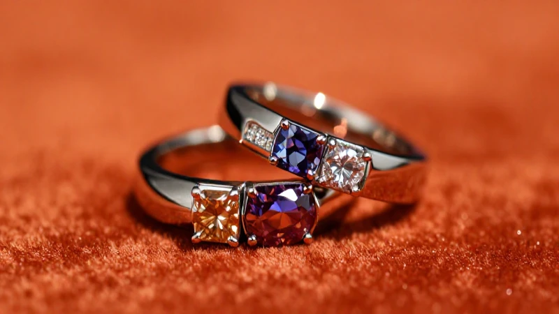 Anillos llamativos sobre terciopelo, luz dramática