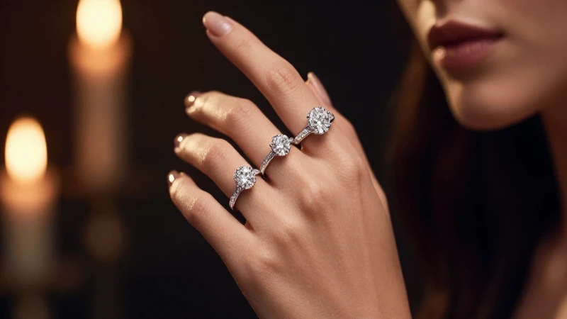 Anillos de diamantes resplandecen en mano elegante