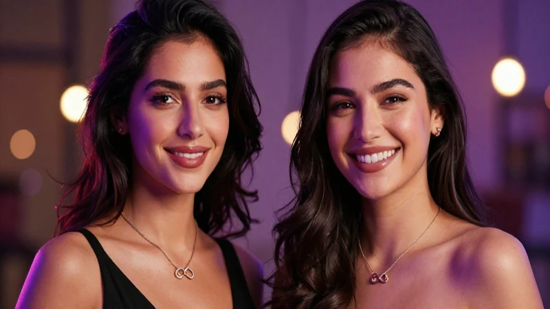 Amigas felices con símbolo infinito luminoso