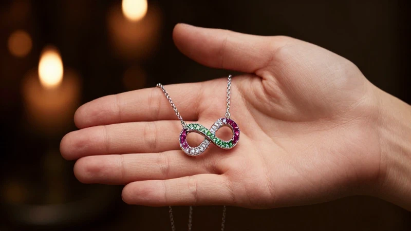 Collar infinito en mano elegante y lujosa