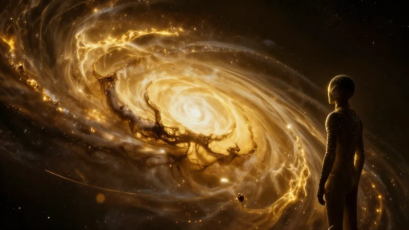Nebulosa dorada: astronauta en vasto cosmos