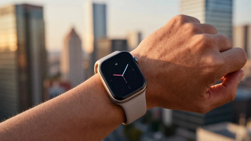 Reloj inteligente elegante con iluminación dorada