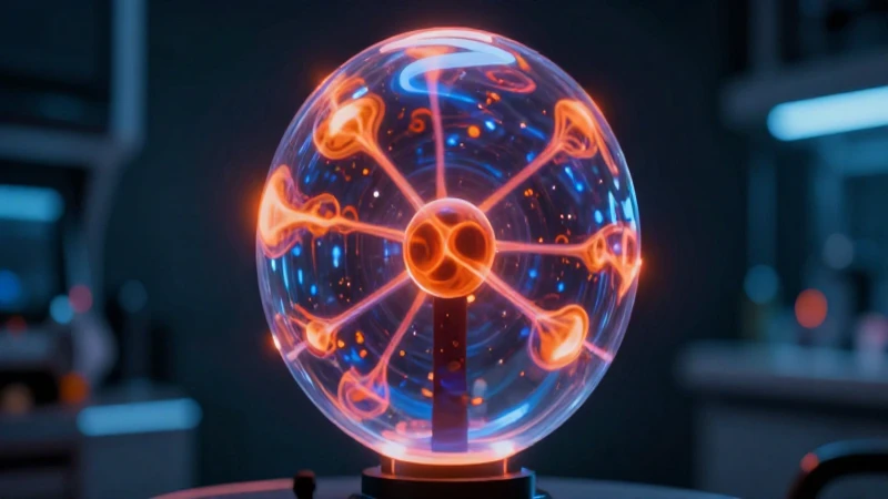 Esfera de plasma brillante en laboratorio futurista