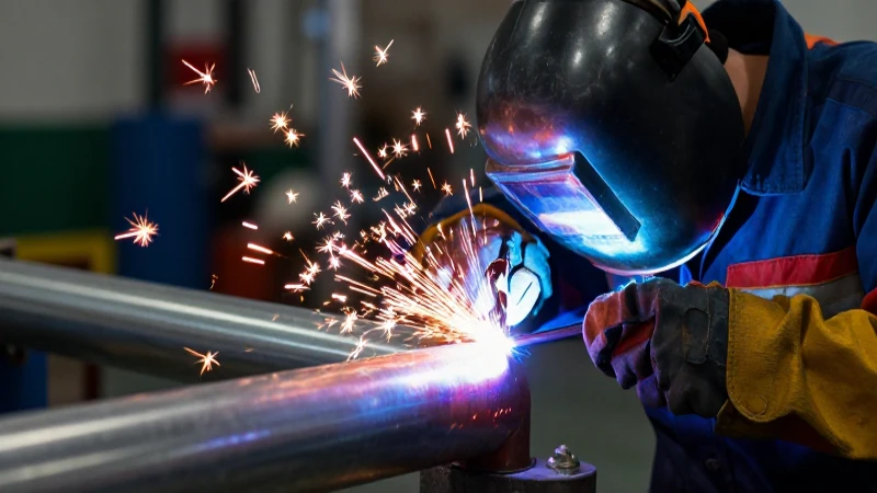 Soldador trabaja aluminio con iluminación dramática