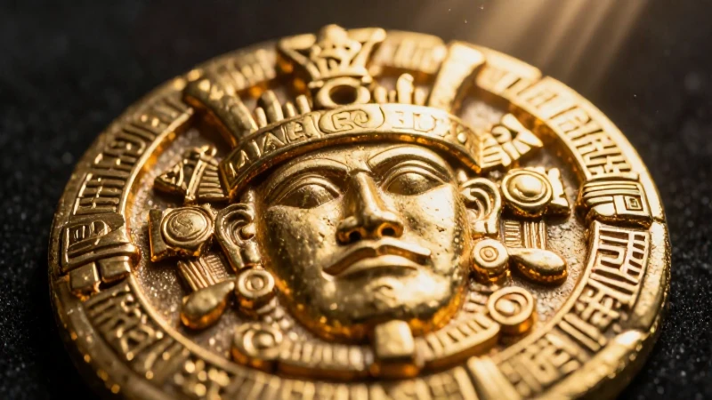 Monedas aztecas doradas en primer plano