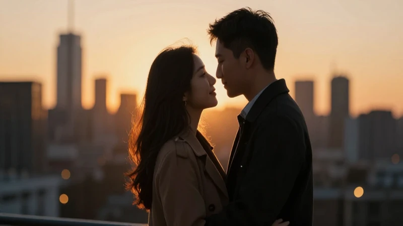 Romántico abrazo silueteado al atardecer