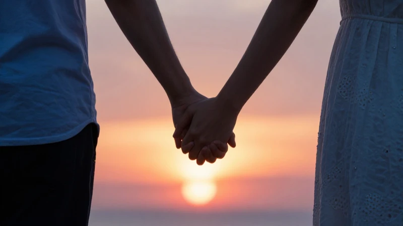 Pareja tomados de la mano al atardecer