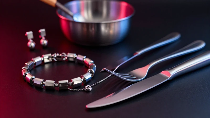 Joyería y utensilios de acero inoxidable resaltados