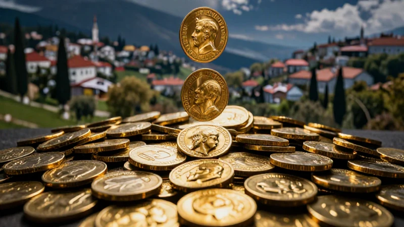 Monedas antiguas turcas brillan en primer plano