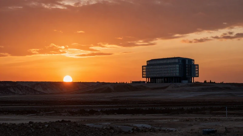 Atardecer dramático en paisaje minero moderno