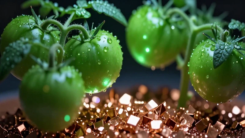 Dónde se usa el sulfato de cobre en la producción hortícola 3 Cristales de sulfato de cobre y tomates vibrantes