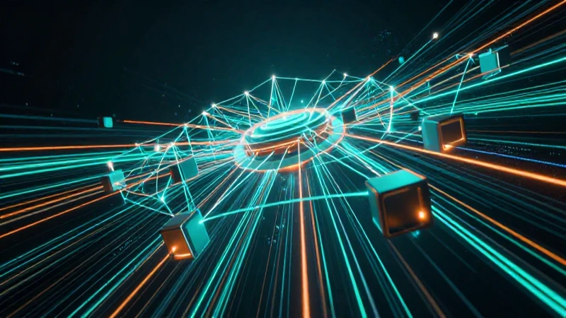 Nudo futurista irradiando datos con iluminación dramática
