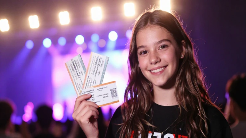 Joven sonríe emocionada con boletos de concierto