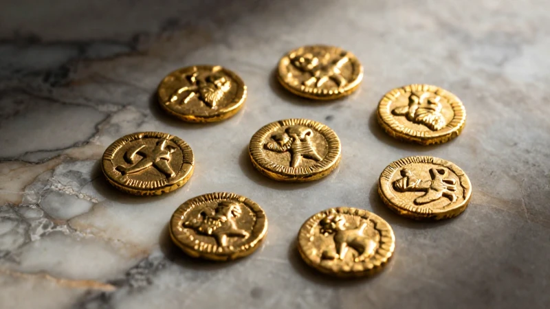 Monedas sirias doradas antiguas en mármol
