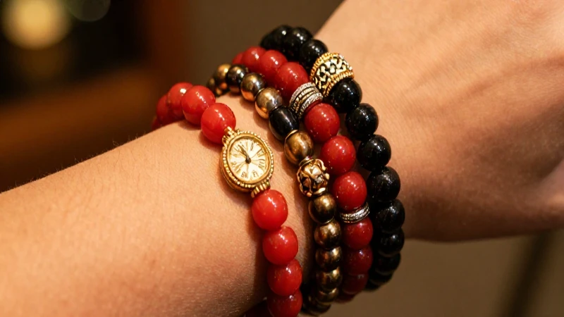 Pulseras apiladas en fotografía de moda vibrante
