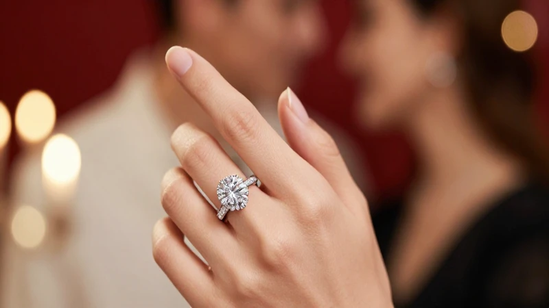Anillo brillante destaca en mano femenina