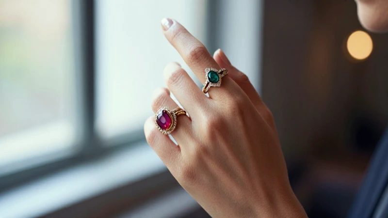 Anillo elegante en mano con fondo difuminado