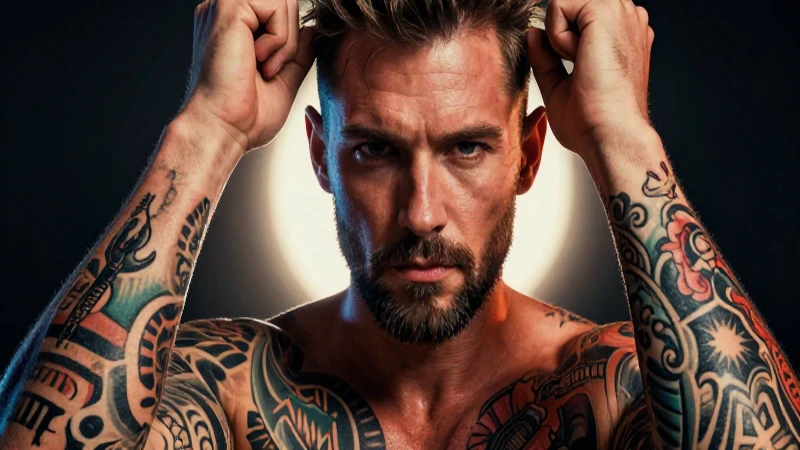 Retrato dramático de minero tatuado con luz intensa