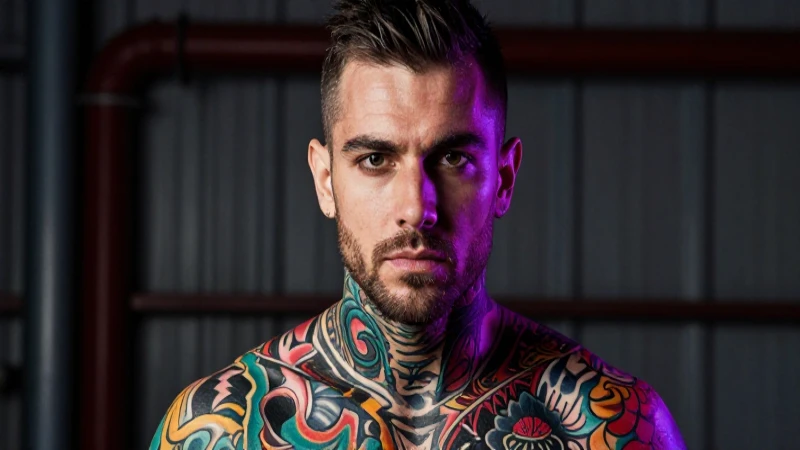 Retrato impactante de minero con tatuajes vibrantes