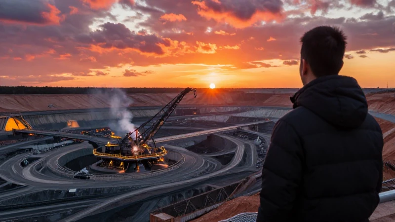 Estudiante observa mina al atardecer con realismo