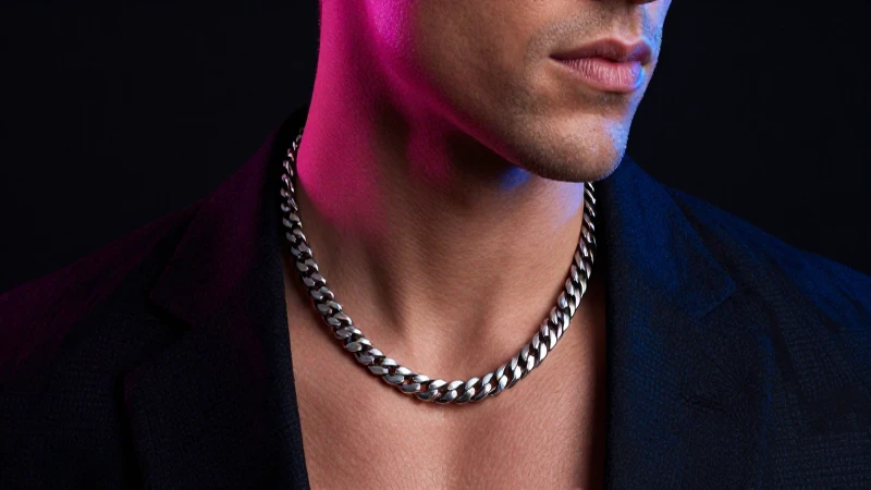 Hombre elegante luce cadena cubana plateada