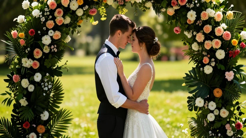 Pareja romántica en exuberante campo soleado