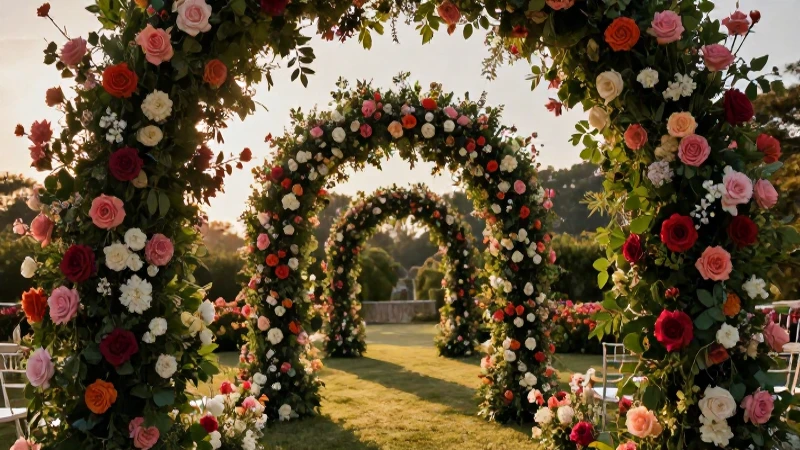 Boda romántica, flores y luz dorada
