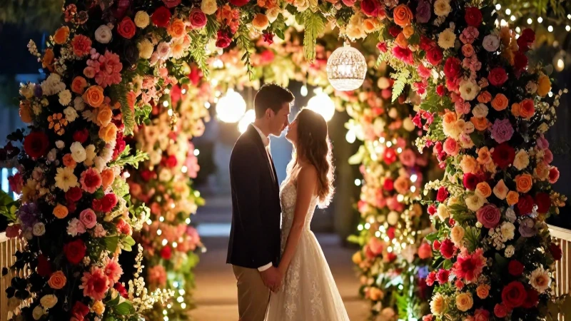 Romántica boda con cálida y difusa luz