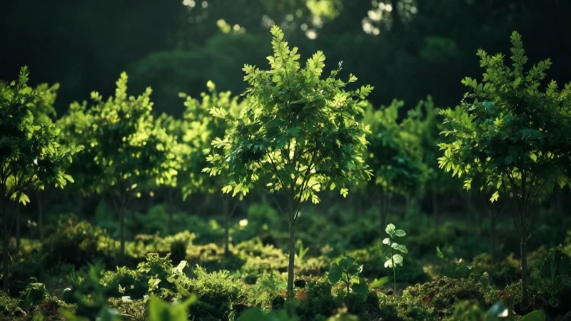 Bosque joven, exuberante y bañado por el sol