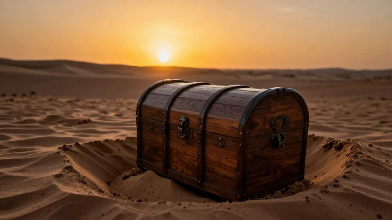 Tesoros encontrados: cofres de madera enterrados en México 2 Cofre de madera emerge bajo atardecer dorado