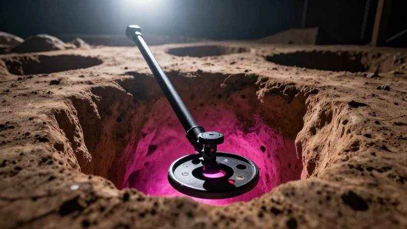 Excavación arqueológica metálica, dramática y vibrante