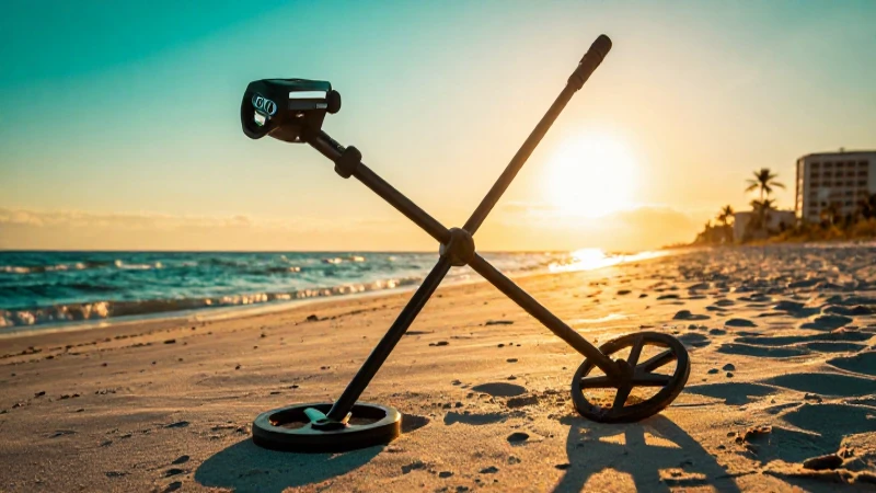 Detectante de metales en una costa dorada