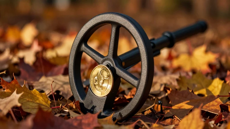 Moneda dorada resalta en composición otoñal intensa