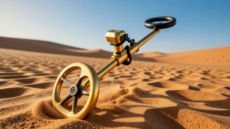 Detector de oro en desierto dramático