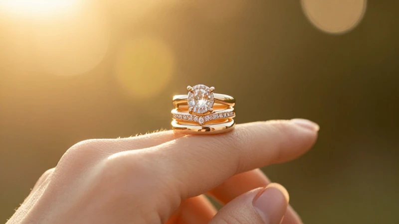 Anillo apilado en mano con luz dorada