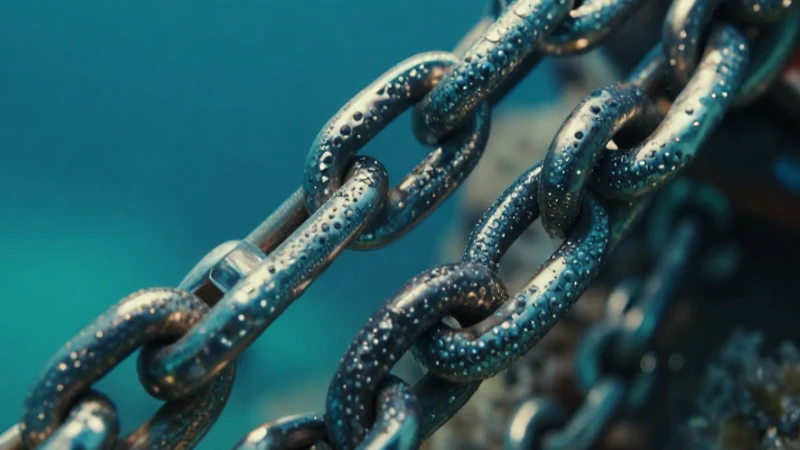 Cadenas marinas metálicas en primer plano brillante