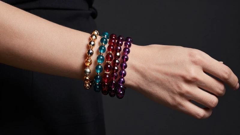 Muñeca femenina con pulseras elegantes y vibrantes