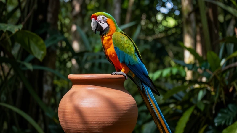 Todo sobre las guacas indígenas: su origen y significado 3 Barro guacamayo vibrante en selva exuberante