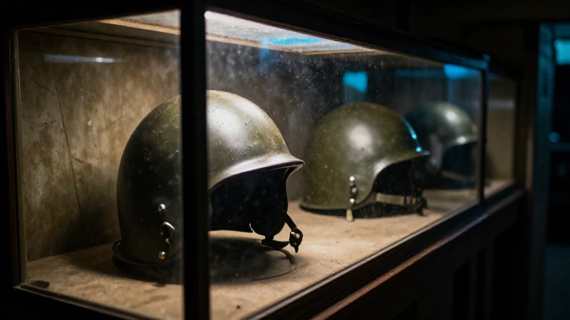 Exhibe artefactos militares en atmósfera dramática y realista