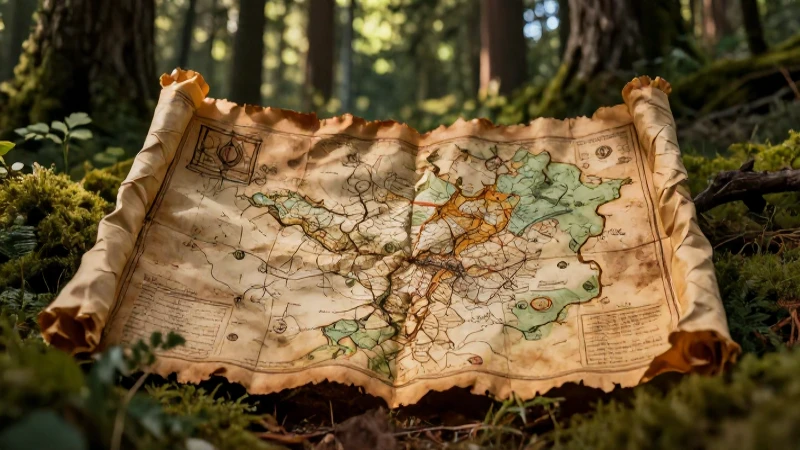 Bosque alemán antiguo, mapa y búsqueda del tesoro