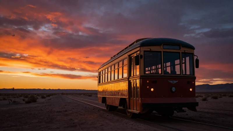 Autobús vintage al atardecer dramático y cinematográfico