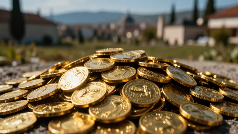 Monedas de oro antiguas resaltan dramáticamente