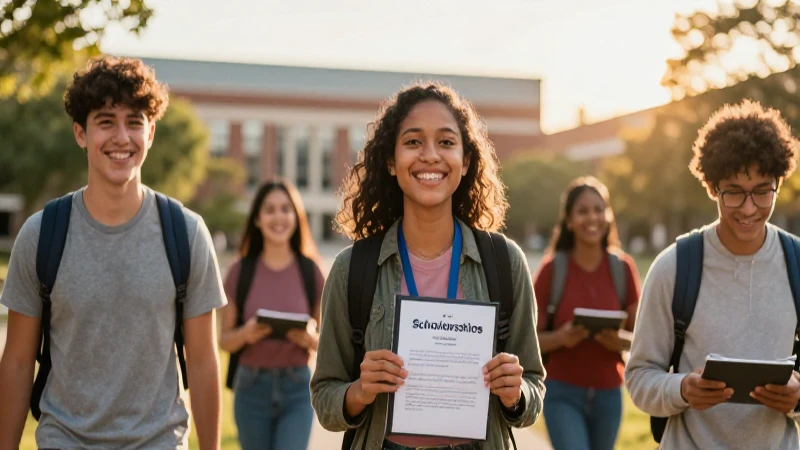 Estudiantes celebran becas bajo cálida luz dorada