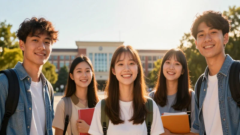 Estudiantes sonrientes en un ambiente universitario vibrante