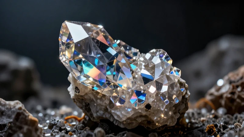 Cristal mineral iridiscente: belleza extrema en detalle