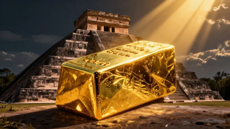 Pirámide dorada en ambiente cinematográfico misterioso